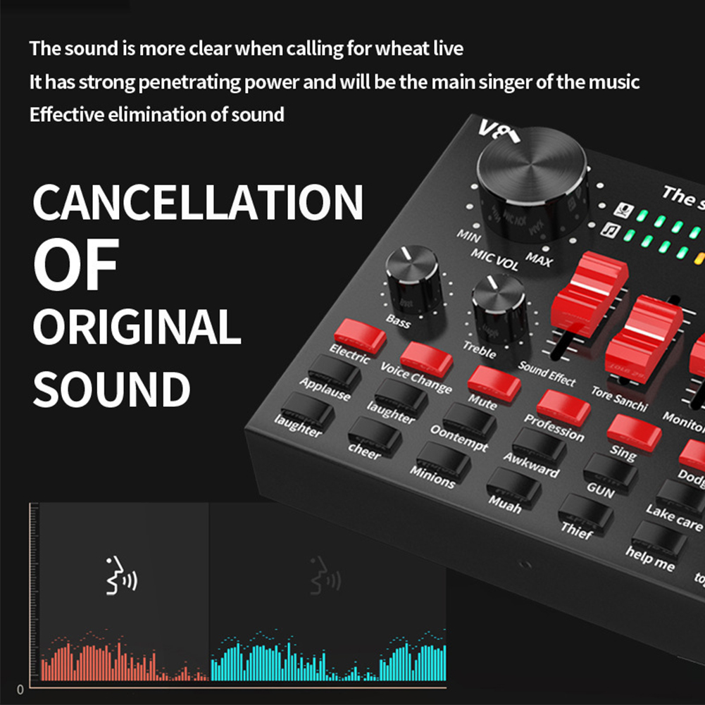 V8S Sound Card Live Broadcast DSP USB Rechargeable Music Recording External Stereo