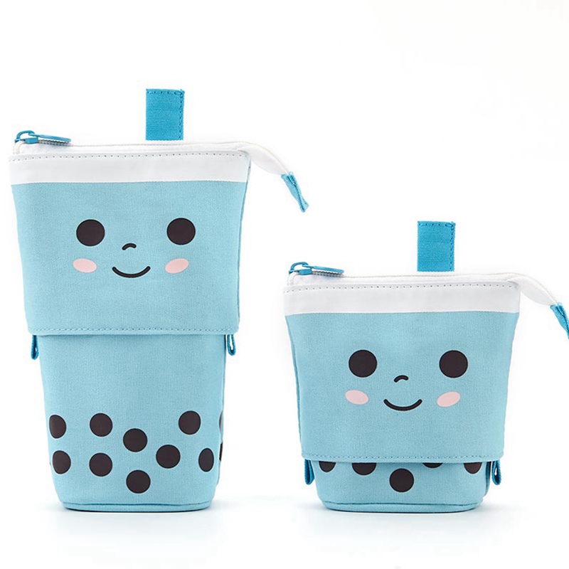 Cute Cat Retractable Pencil Case Stationery Bag Pen Cases Canvas High Capacity Gifts for Kids