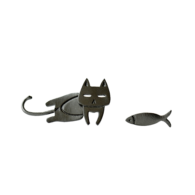 S925 Silver Stud Cat Fish Earring for Women Gift Hypoallergenic Eardrop Fine Jewelry Studs Prevent Allergy Dangler
