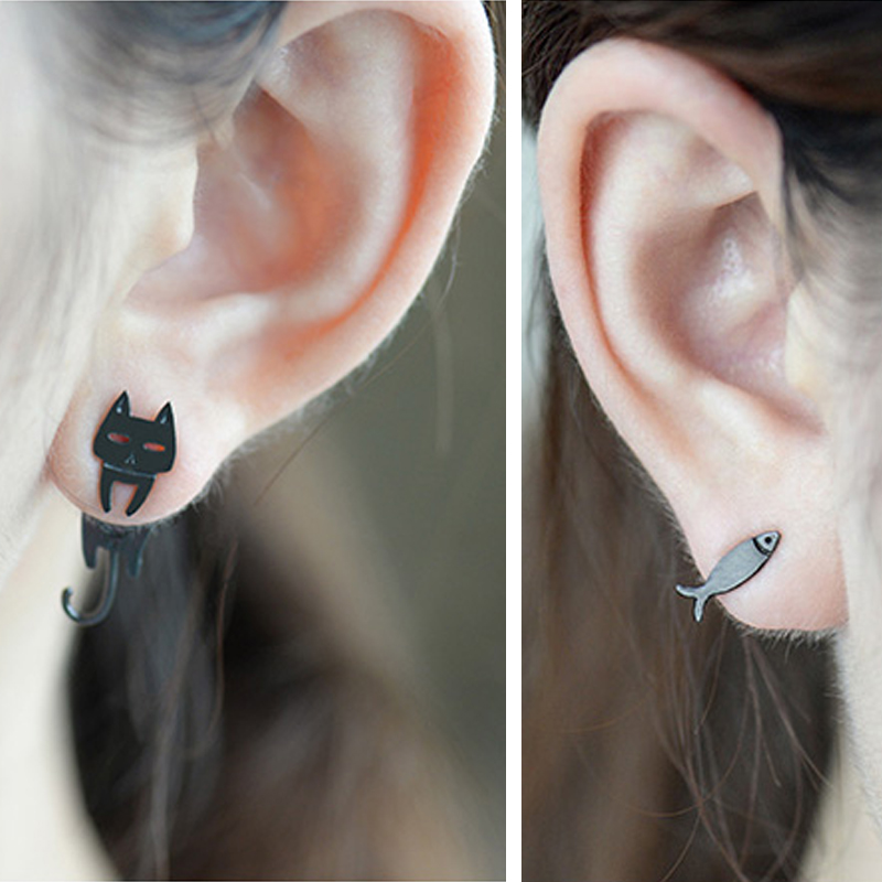 S925 Silver Stud Cat Fish Earring for Women Gift Hypoallergenic Eardrop Fine Jewelry Studs Prevent Allergy Dangler