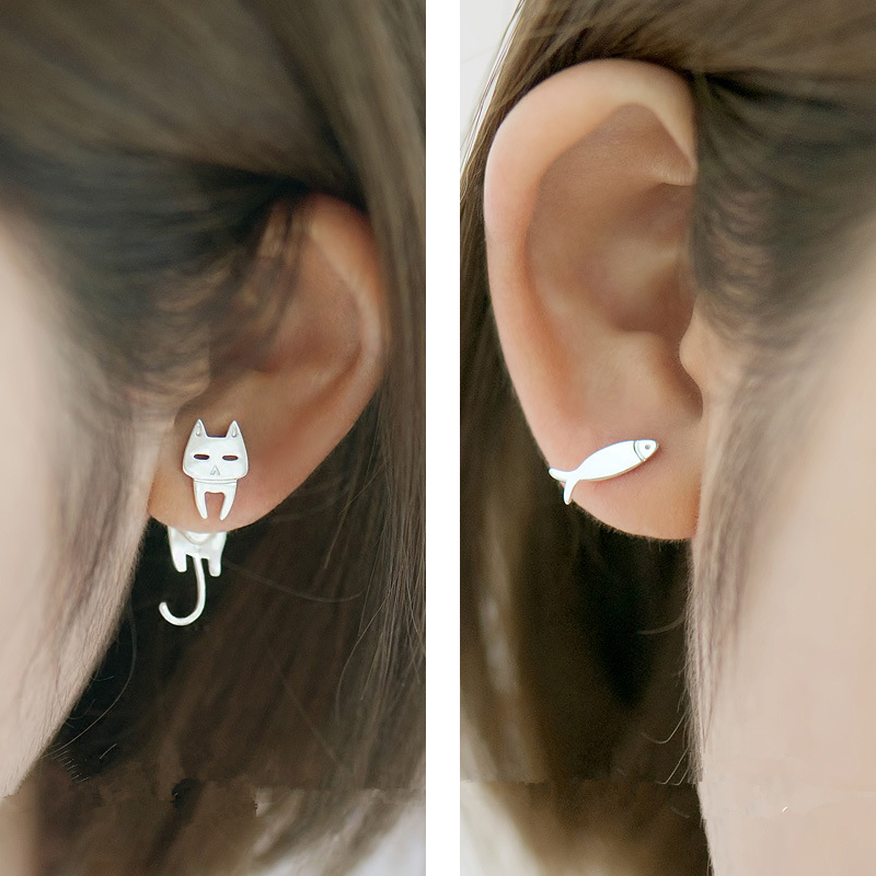 S925 Silver Stud Cat Fish Earring for Women Gift Hypoallergenic Eardrop Fine Jewelry Studs Prevent Allergy Dangler