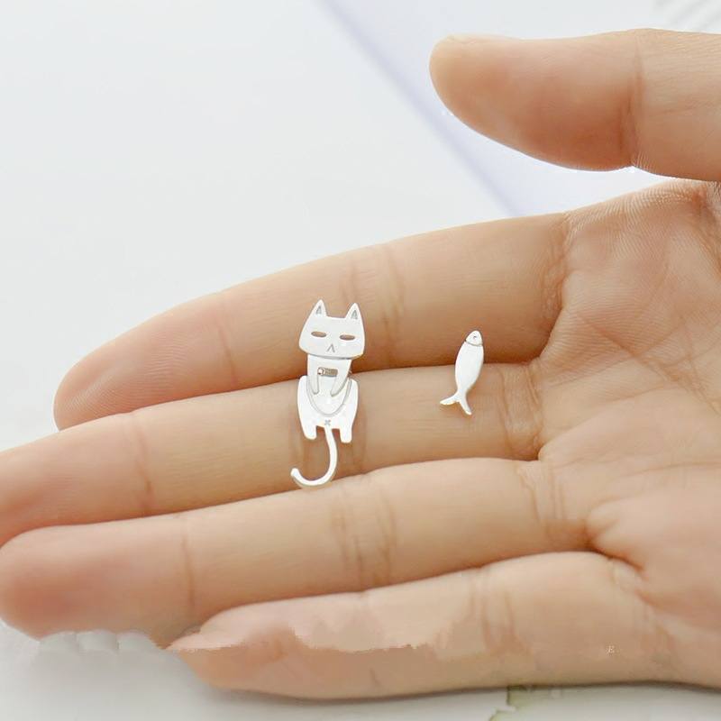 S925 Silver Stud Cat Fish Earring for Women Gift Hypoallergenic Eardrop Fine Jewelry Studs Prevent Allergy Dangler