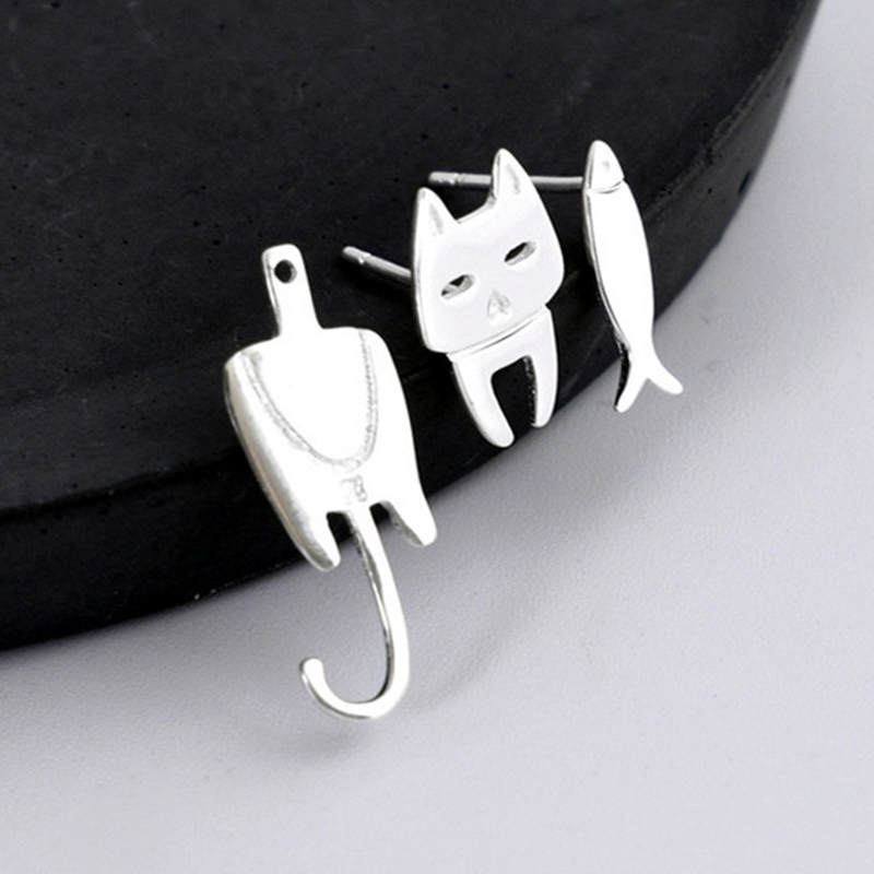 S925 Silver Stud Cat Fish Earring for Women Gift Hypoallergenic Eardrop Fine Jewelry Studs Prevent Allergy Dangler