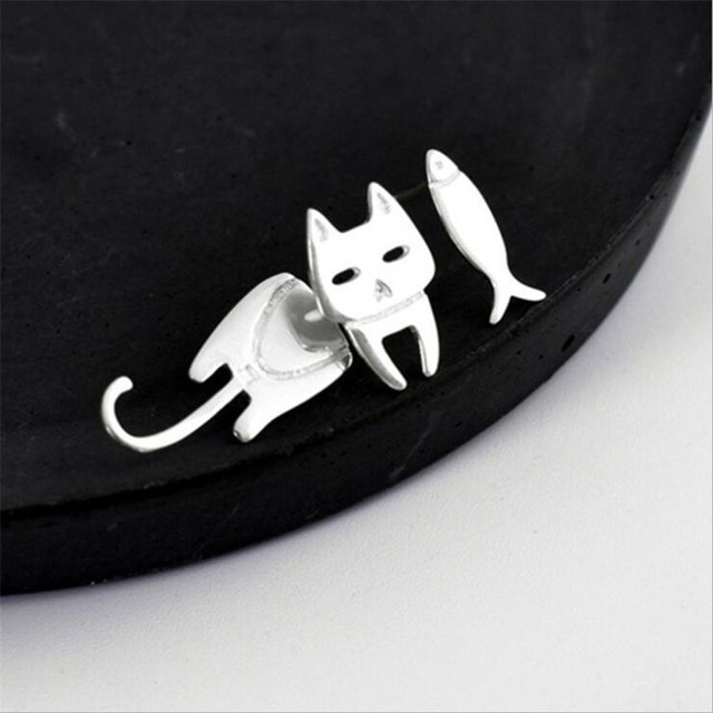 S925 Silver Stud Cat Fish Earring for Women Gift Hypoallergenic Eardrop Fine Jewelry Studs Prevent Allergy Dangler