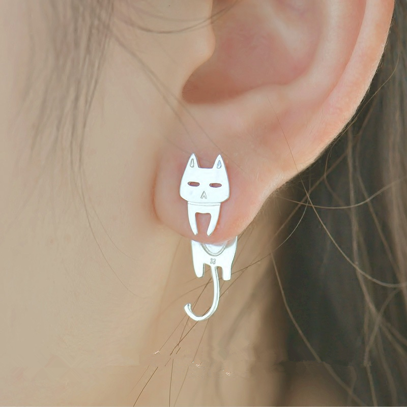 S925 Silver Stud Cat Fish Earring for Women Gift Hypoallergenic Eardrop Fine Jewelry Studs Prevent Allergy Dangler