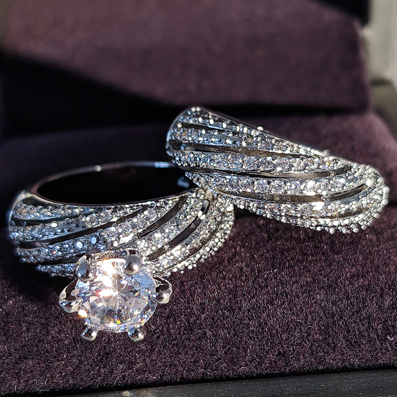 Wedding Ring Set For Female Women Bride Engagement Anniversary Gift  Jewelry