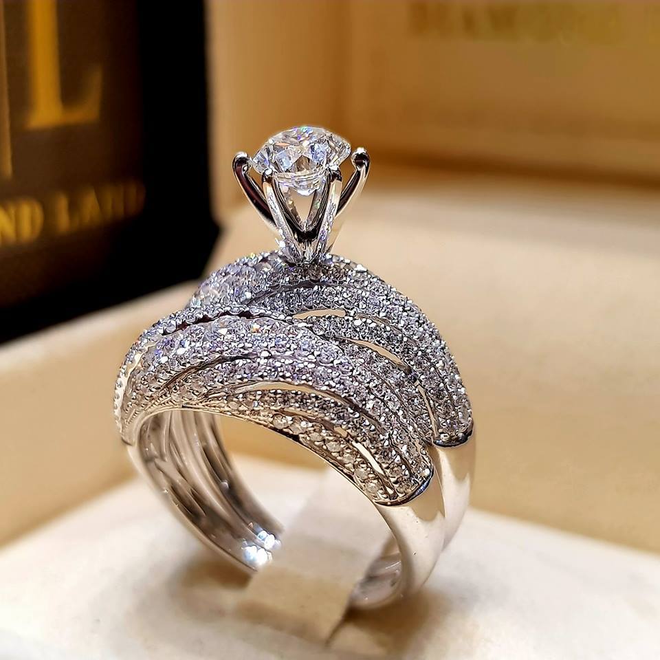 Wedding Ring Set For Female Women Bride Engagement Anniversary Gift  Jewelry