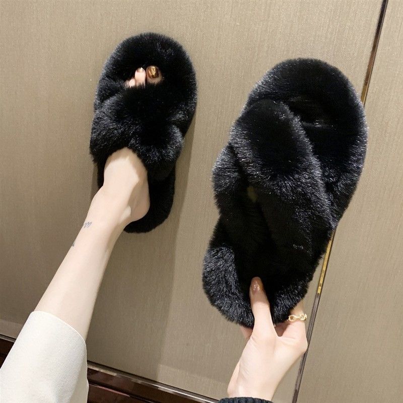 Hairy slippers women's household household cotton slippers