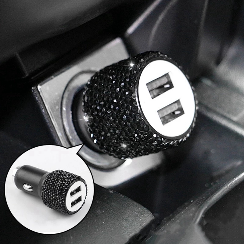 Dual USB Port Fast Charging Car Charger Safety Hammer Design To Help Break Windows In Emergencies With Bling Rhinestones Crystal