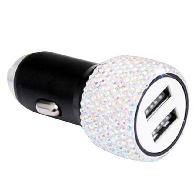 Dual USB Port Fast Charging Car Charger Safety Hammer Design To Help Break Windows In Emergencies With Bling Rhinestones Crystal