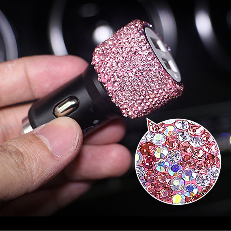 Dual USB Port Fast Charging Car Charger Safety Hammer Design To Help Break Windows In Emergencies With Bling Rhinestones Crystal