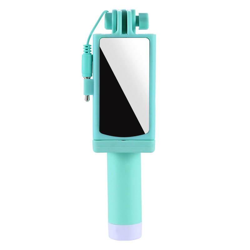 Mini Selfie Stick Stainless Steel with Rearview Mirror Folding Wire-controlled Mobile Phone Integrated Universal