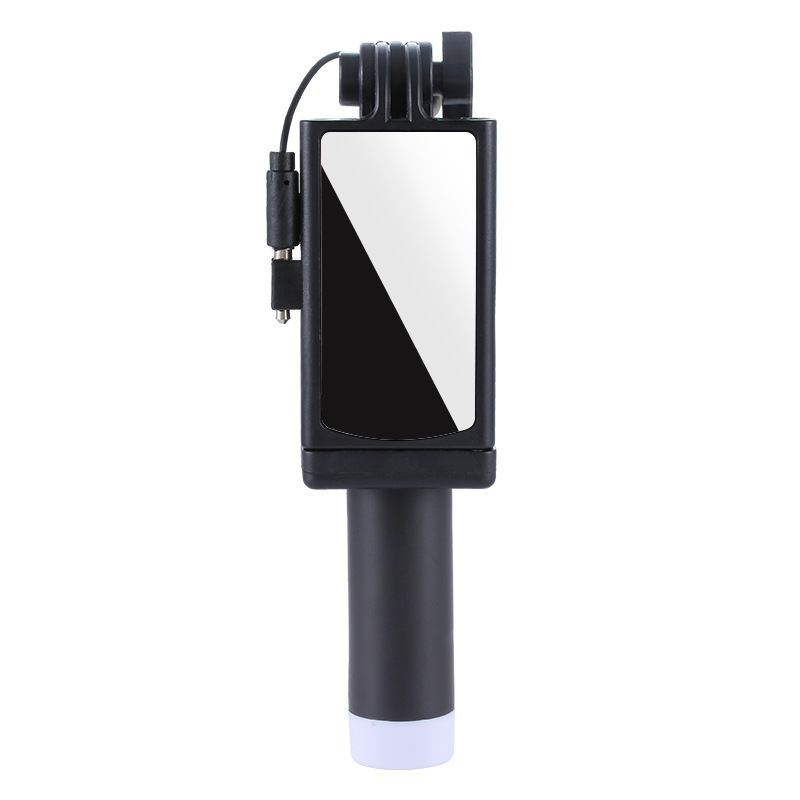 Mini Selfie Stick Stainless Steel with Rearview Mirror Folding Wire-controlled Mobile Phone Integrated Universal