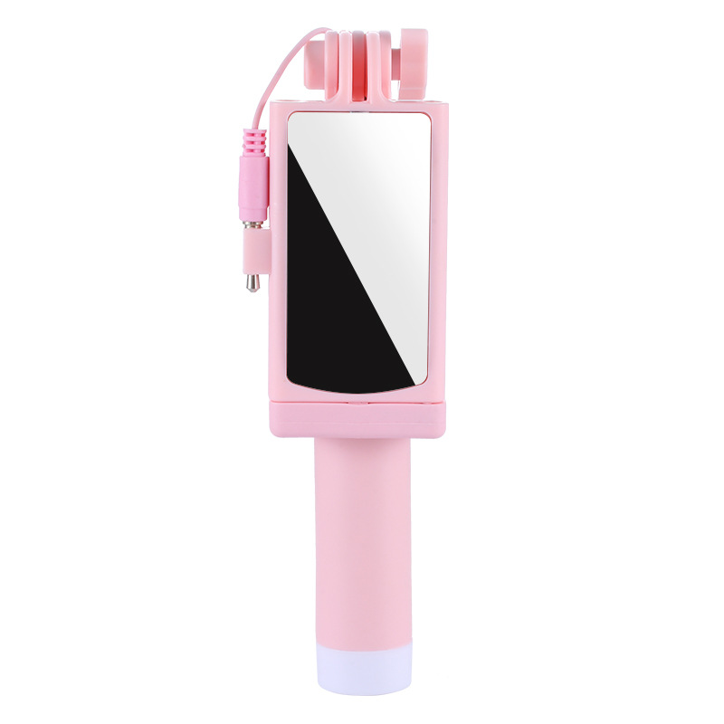 Mini Selfie Stick Stainless Steel with Rearview Mirror Folding Wire-controlled Mobile Phone Integrated Universal