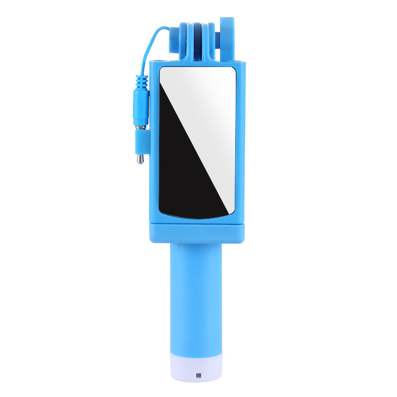 Mini Selfie Stick Stainless Steel with Rearview Mirror Folding Wire-controlled Mobile Phone Integrated Universal