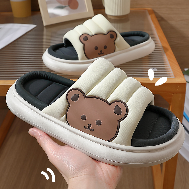 Summer WomenLinen Down Thick Sole Cartoon Slippers Indoor Flip Flops Soft Anti-Slip Couple Home Sandals Slides Ladies Shoes