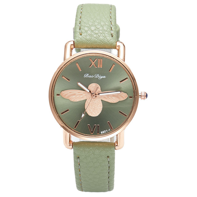 Simple Little bee Design Women Watches Vintage Green Leather Ladies Luxury Wristwatches Fashion Casual Female Quartz Clock