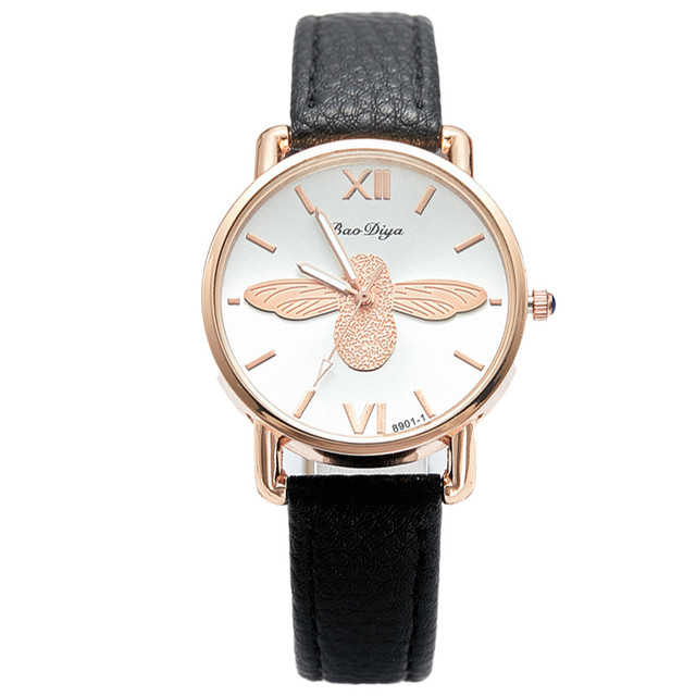 Simple Little bee Design Women Watches Vintage Green Leather Ladies Luxury Wristwatches Fashion Casual Female Quartz Clock