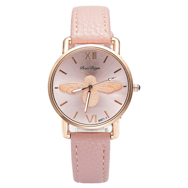 Simple Little bee Design Women Watches Vintage Green Leather Ladies Luxury Wristwatches Fashion Casual Female Quartz Clock
