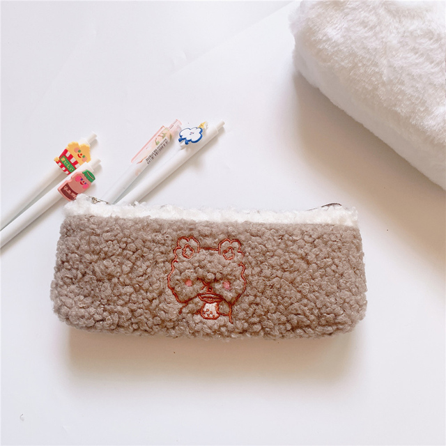 1pc Cute Bear Pencil Case Kawaii Stationery Soft Plush Pencil Bag Stationery Holder Kids Gifts Office School Supplies
