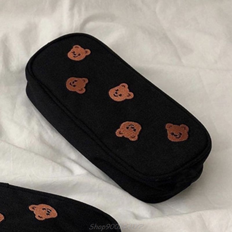 Kawaii Bear Embroidery Canvas Pencil Bag Pen Case Kids Gift Cosmetic Stationery Jy27 20 Dropship