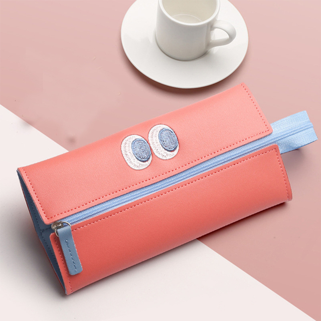Cartoon Little Monster Pencil Case For Office Large Capacity PU Pencil Bag Material Escolar Kawaii Stationery School Supplies