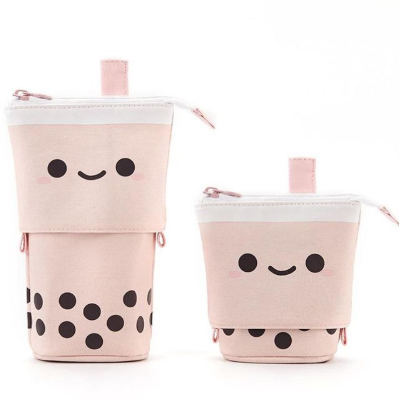 1Pc Fashion Cute Retractable Pencil Case Boba Milk Tea Pen Pencil Stationery Case Multi-function Pencil Holder Organizer Pink