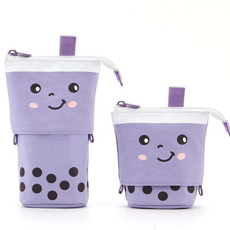 1Pc Fashion Cute Retractable Pencil Case Boba Milk Tea Pen Pencil Stationery Case Multi-function Pencil Holder Organizer Pink