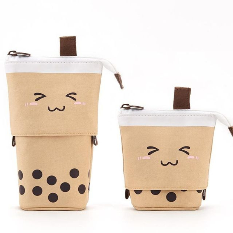 1Pc Fashion Cute Retractable Pencil Case Boba Milk Tea Pen Pencil Stationery Case Multi-function Pencil Holder Organizer Pink