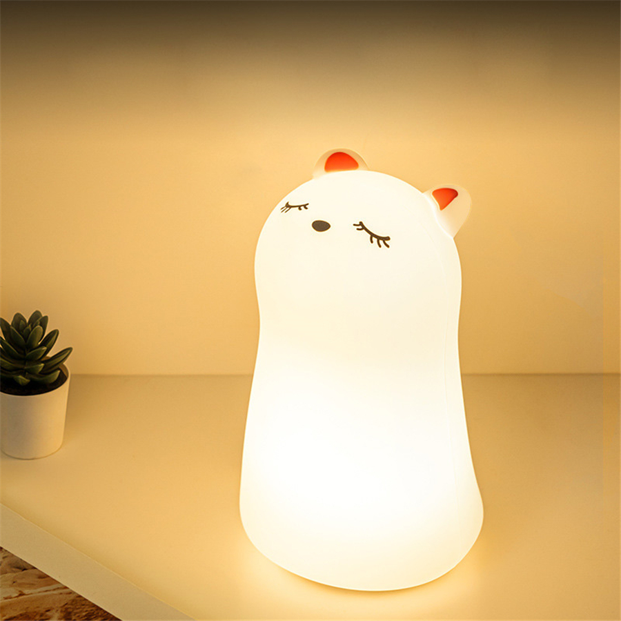 LED Night Light Lamp Colors Cute Silicone Cat Room Nightlights Atmosphere Table Bedroom Bedside Lamp USB Change for Kids Baby
