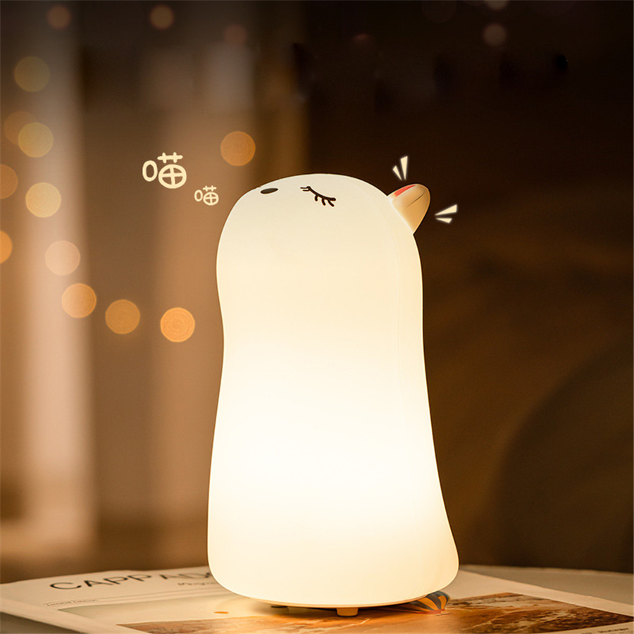 LED Night Light Lamp Colors Cute Silicone Cat Room Nightlights Atmosphere Table Bedroom Bedside Lamp USB Change for Kids Baby