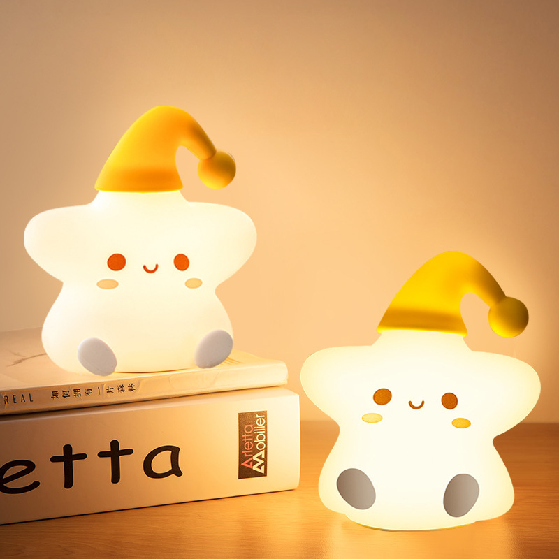 USB Rechargeable Night Light Star Silicone Night Lights Touch Sensor Bedroom Bedside Lamp For Kids Baby Gift