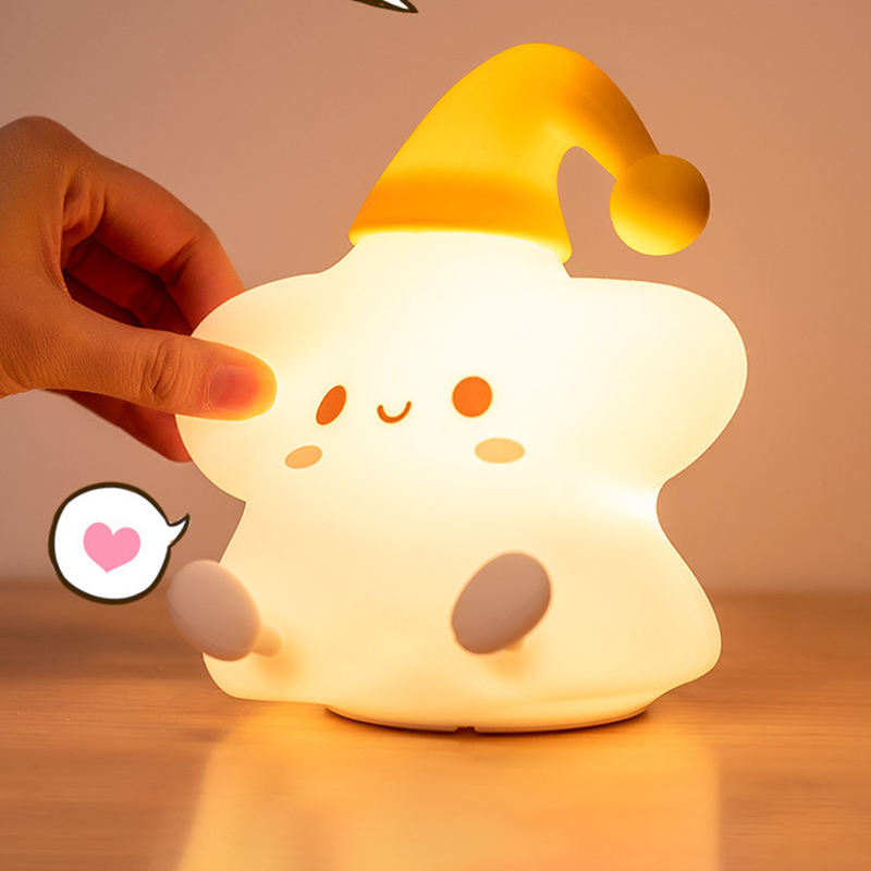 USB Rechargeable Night Light Star Silicone Night Lights Touch Sensor Bedroom Bedside Lamp For Kids Baby Gift