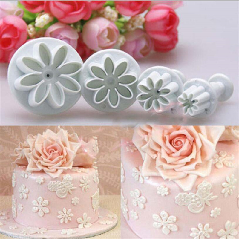 4Pcs Plum Flower Plunger Fondant Mold Cutter Cake Cookie Decorating Fondant Cookie Cutter  Decorating Tools Baking Accessories Kitchen Supplies