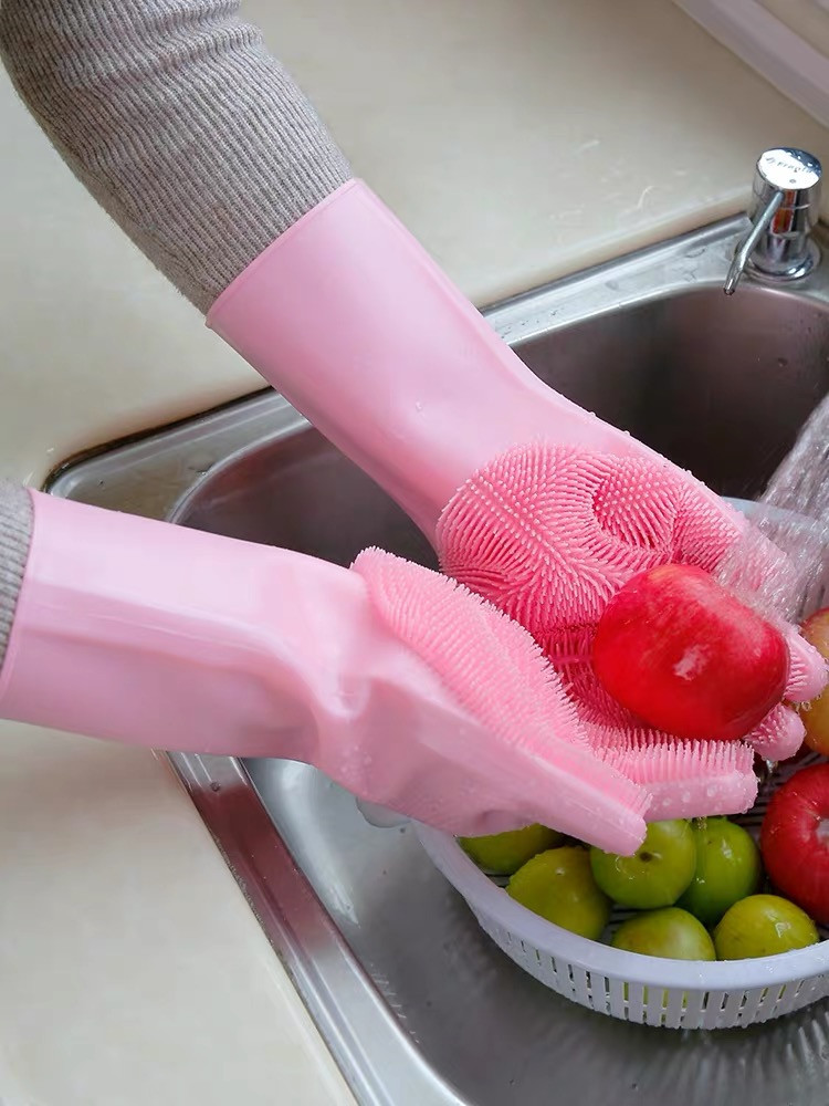 Silicone dishwashing gloves kitchen multifunctional cleaning household gloves household silicone gloves anti scald