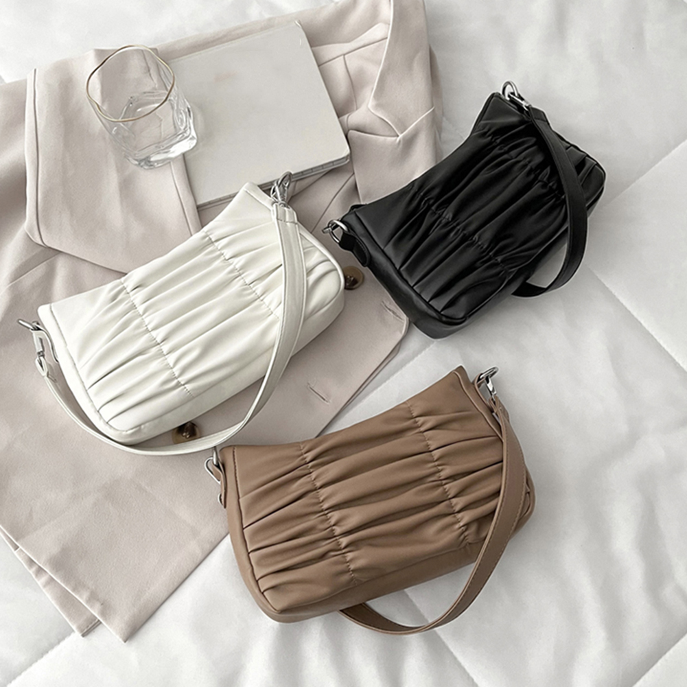 Women's Handbag Fashion Solid Color Pleated Simple PU Leather Underarm Shoulder Bags Female Casual Shopping Clutch Wild Pursess