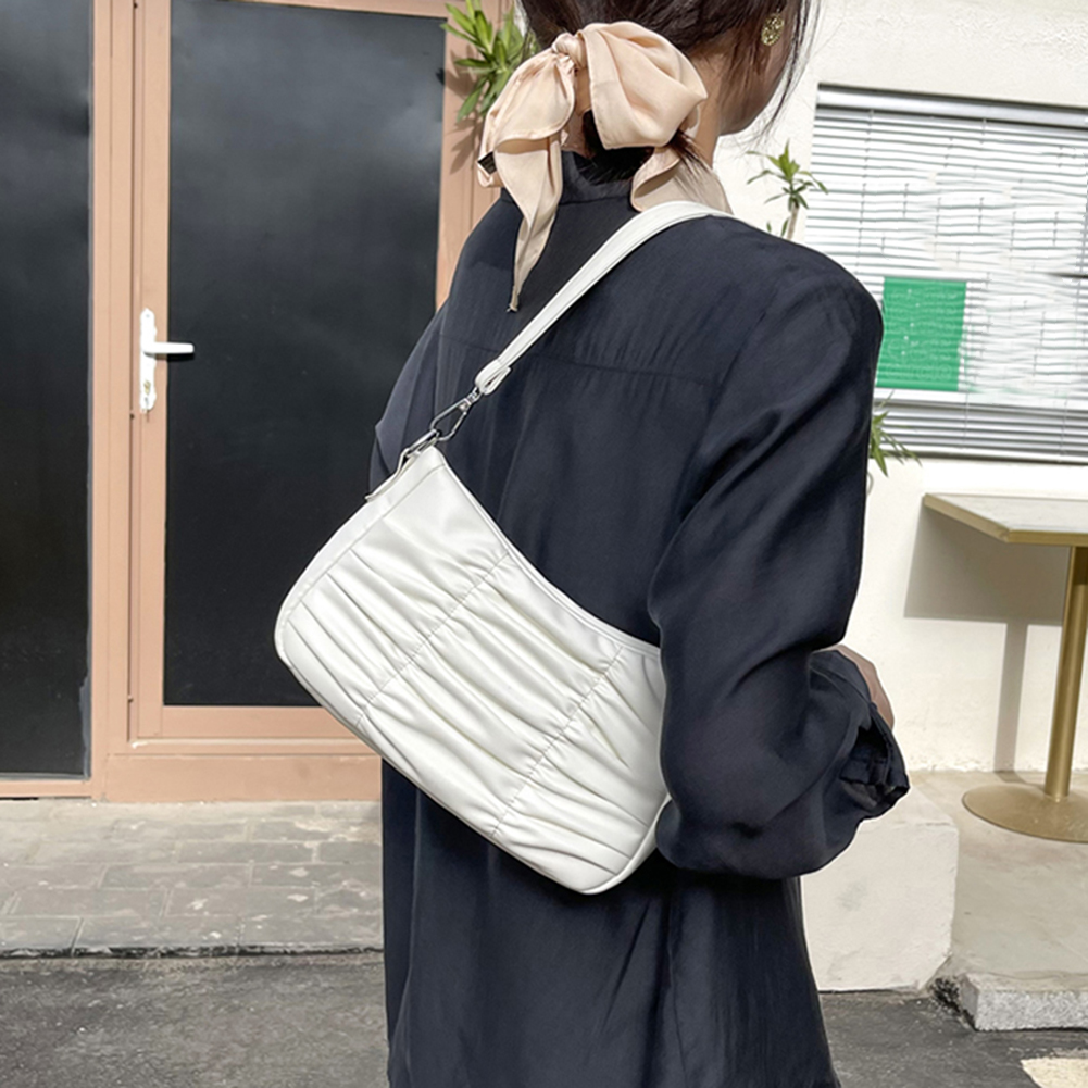 Women's Handbag Fashion Solid Color Pleated Simple PU Leather Underarm Shoulder Bags Female Casual Shopping Clutch Wild Pursess