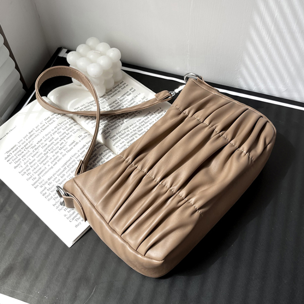 Women's Handbag Fashion Solid Color Pleated Simple PU Leather Underarm Shoulder Bags Female Casual Shopping Clutch Wild Pursess