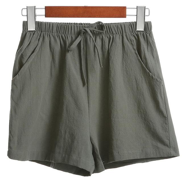 2021 Summer Elegant High Waist Flax Shorts Women Casual Solid Wide Leg Loose Cotton Short Pants Bottom Pant Pocket Black Trouser