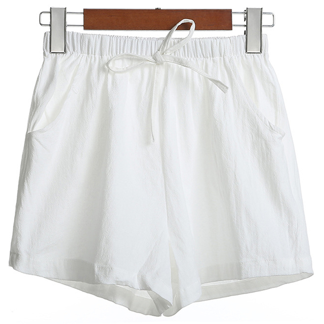 2021 Summer Elegant High Waist Flax Shorts Women Casual Solid Wide Leg Loose Cotton Short Pants Bottom Pant Pocket Black Trouser