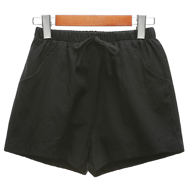2021 Summer Elegant High Waist Flax Shorts Women Casual Solid Wide Leg Loose Cotton Short Pants Bottom Pant Pocket Black Trouser