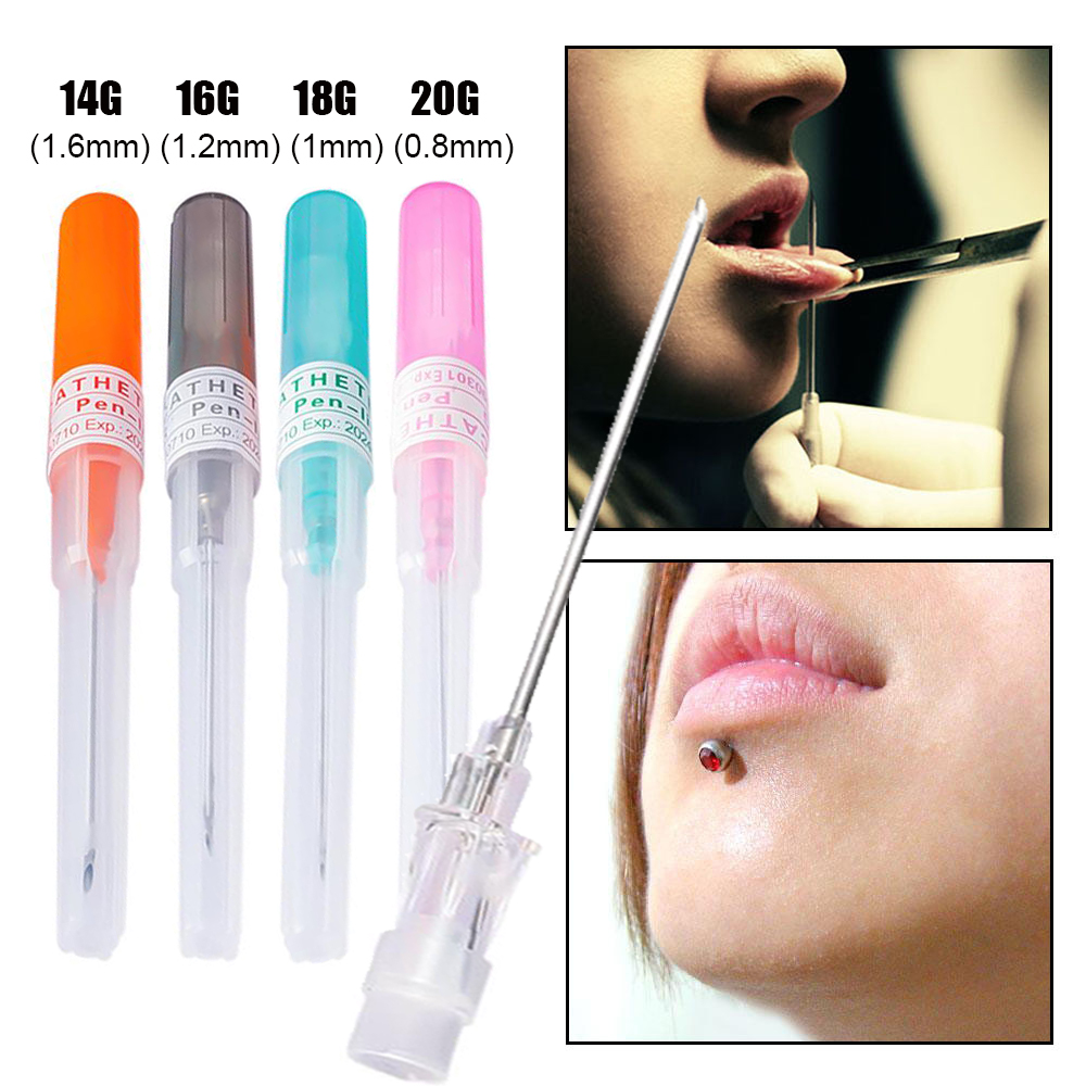 4PCS 14G-20G Body Piercing Needles  I.V Catheter Cannula Tool Surgical Steel Sterilized Tattoo Neetdle Nose Lip Ear Piercing Jewelry