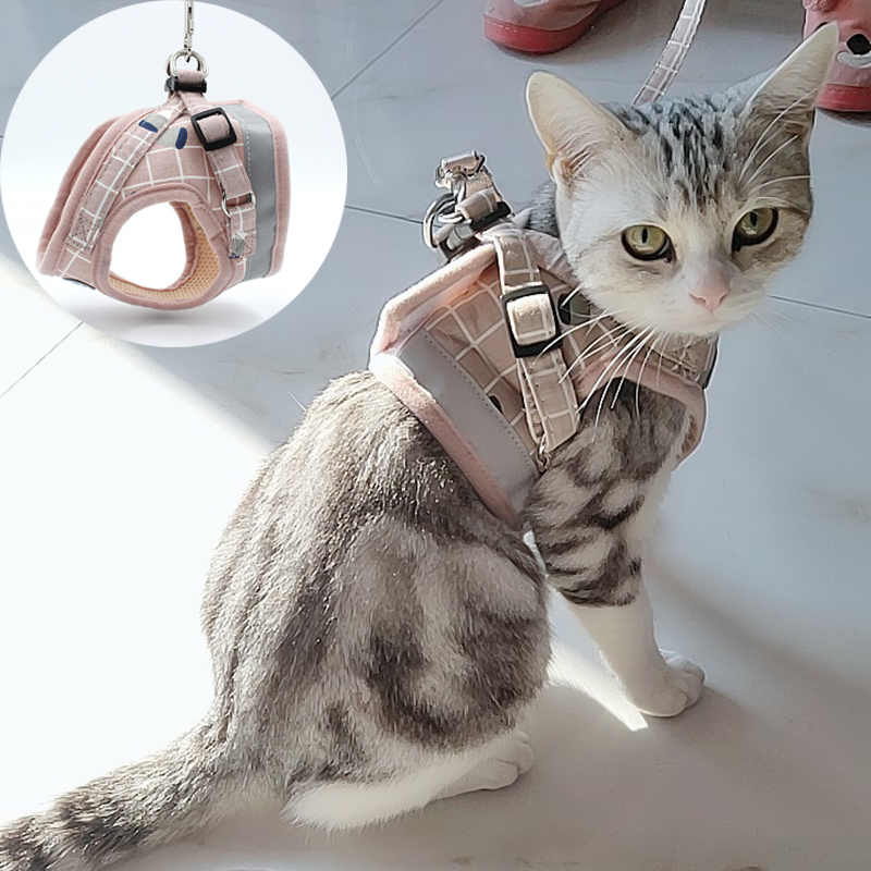 Fashion Plaid Cat Harnesses for Cats Summer Mesh Pet Harness and Leash Set