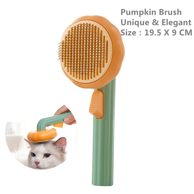 Pumpkin Pet Brush Self Cleaning Slicker Brush for Shedding Dog Cat Grooming Comb Removes Loose Underlayers and Tangled Hair
