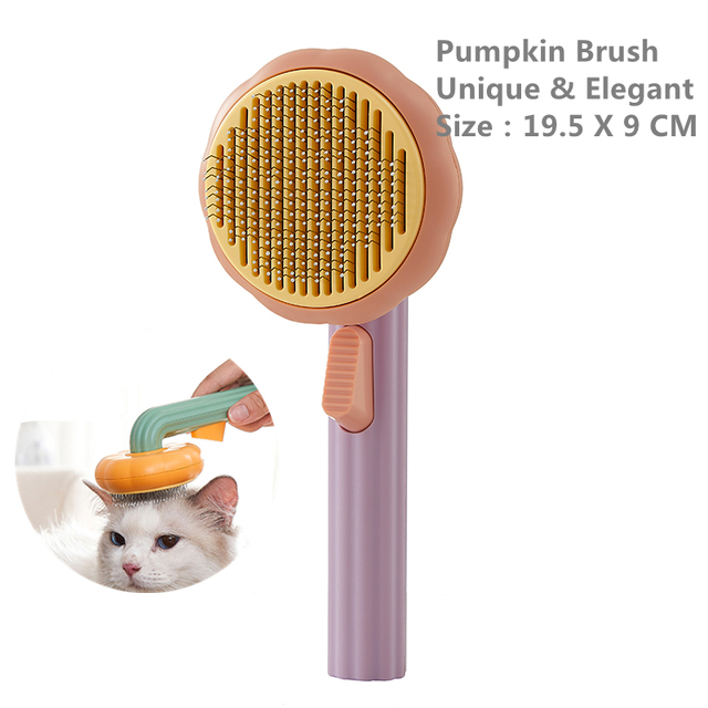 Pumpkin Pet Brush Self Cleaning Slicker Brush for Shedding Dog Cat Grooming Comb Removes Loose Underlayers and Tangled Hair