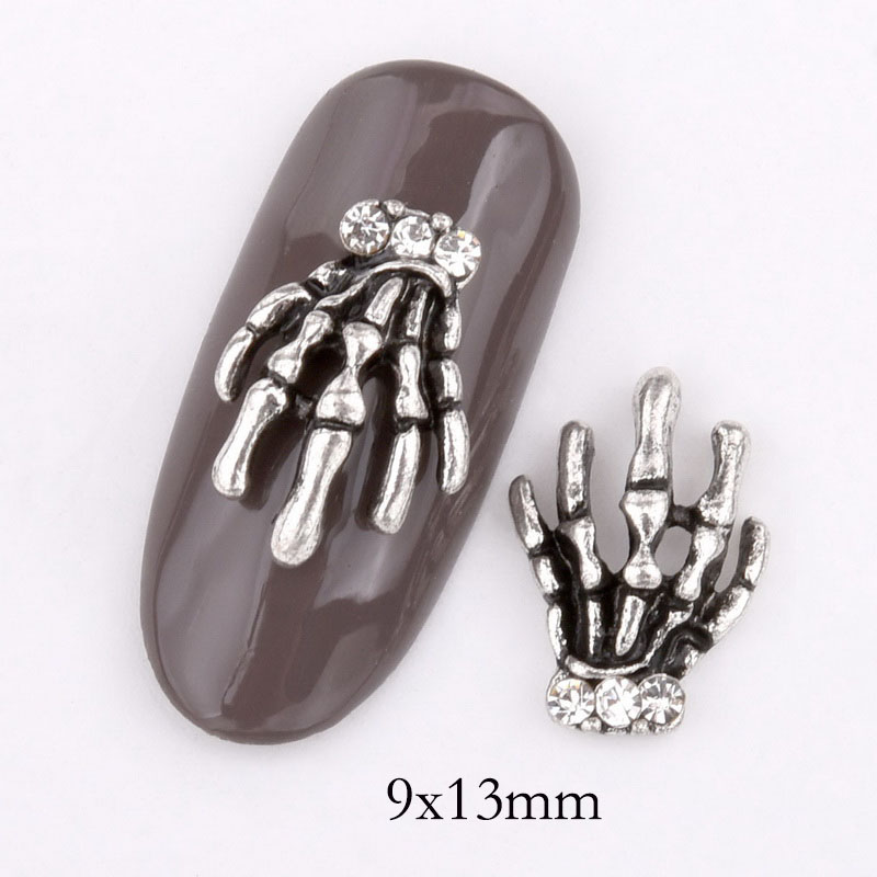 10pcs retro gold silver hand skeleton design nail ornaments, set charm rhinestone DIY nail accessories QB050-051 view 2