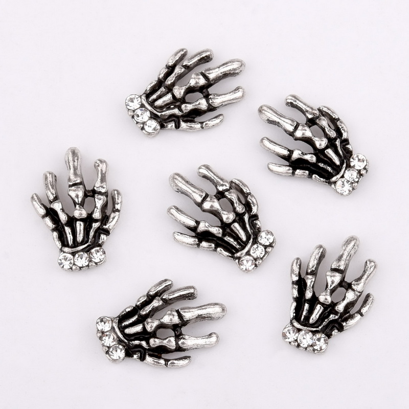 10pcs retro gold silver hand skeleton design nail ornaments, set charm rhinestone DIY nail accessories QB050-051
