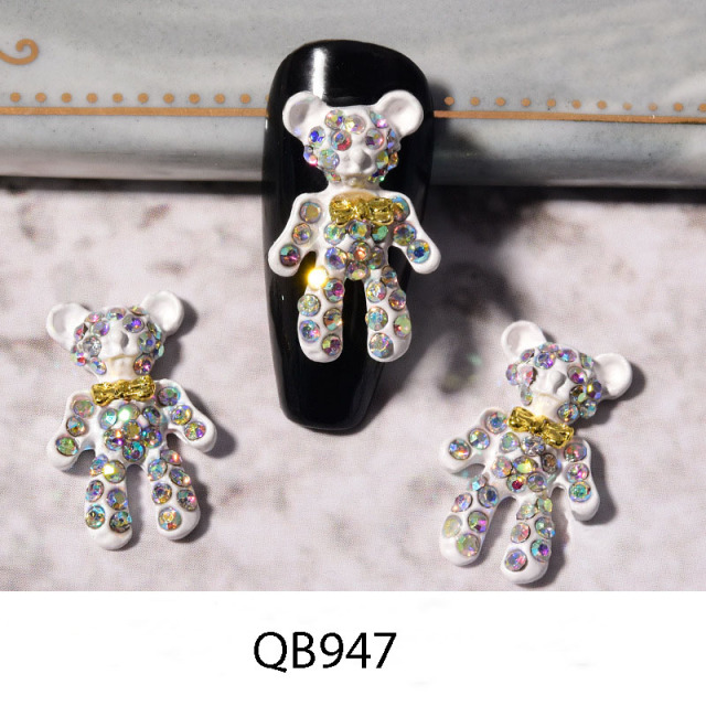 10 Pcs Cute Violent Bear Jewelry Alloy Nail Decoration 3D Bear Charm All-match Shiny Diamond Trend Nail Art Metal Accessories