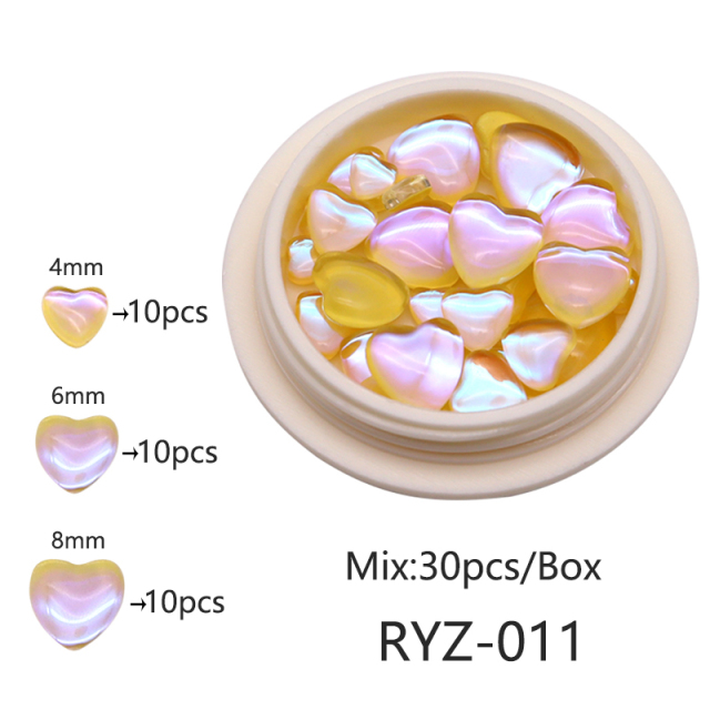 40-pcs 4mm/6mm/8mm size mixed Candy Love Crystal Diamond Heart Glass Symphony Shining Mocha Macaron New Nail Decoration