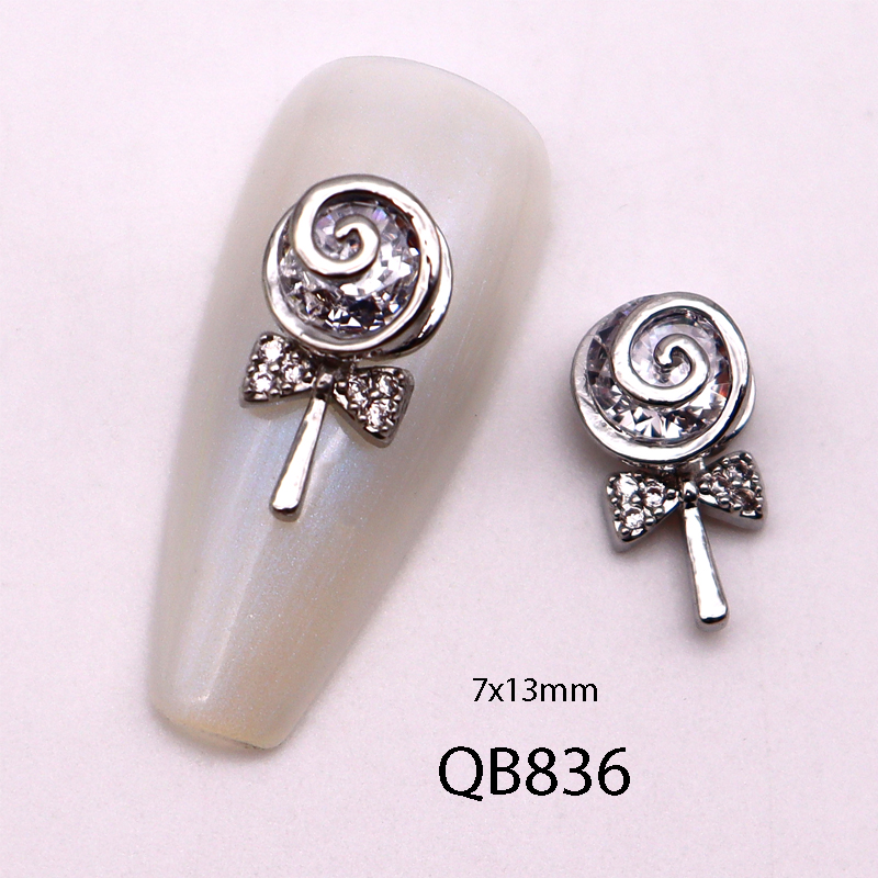 5pcs new nail art decoration shiny zircon diamond exquisite design lollipop magic wand jewelry gold Silver nail art accessories view 2